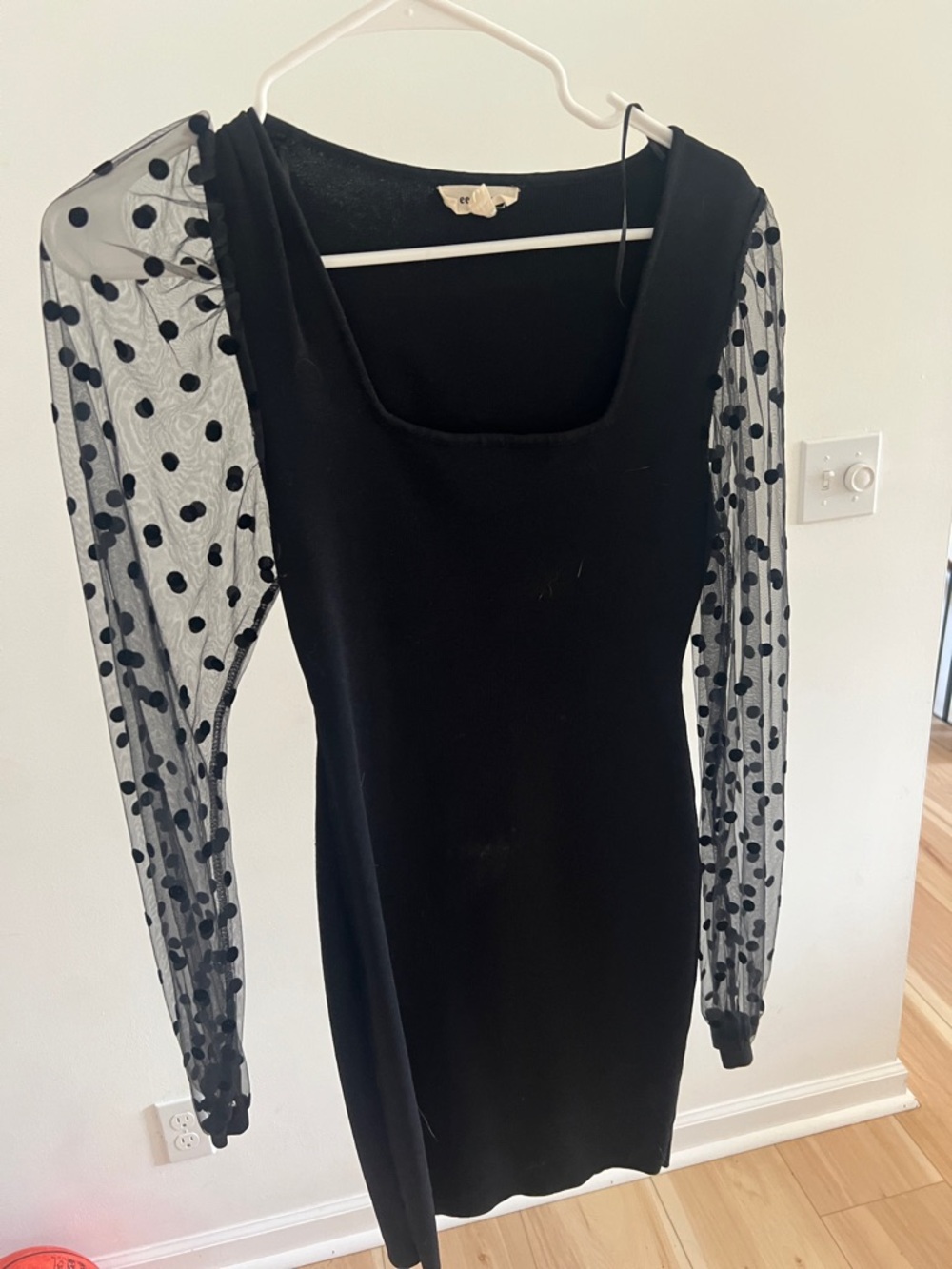 Black Sheer Polka Dot Sleeve Bodycon Dress